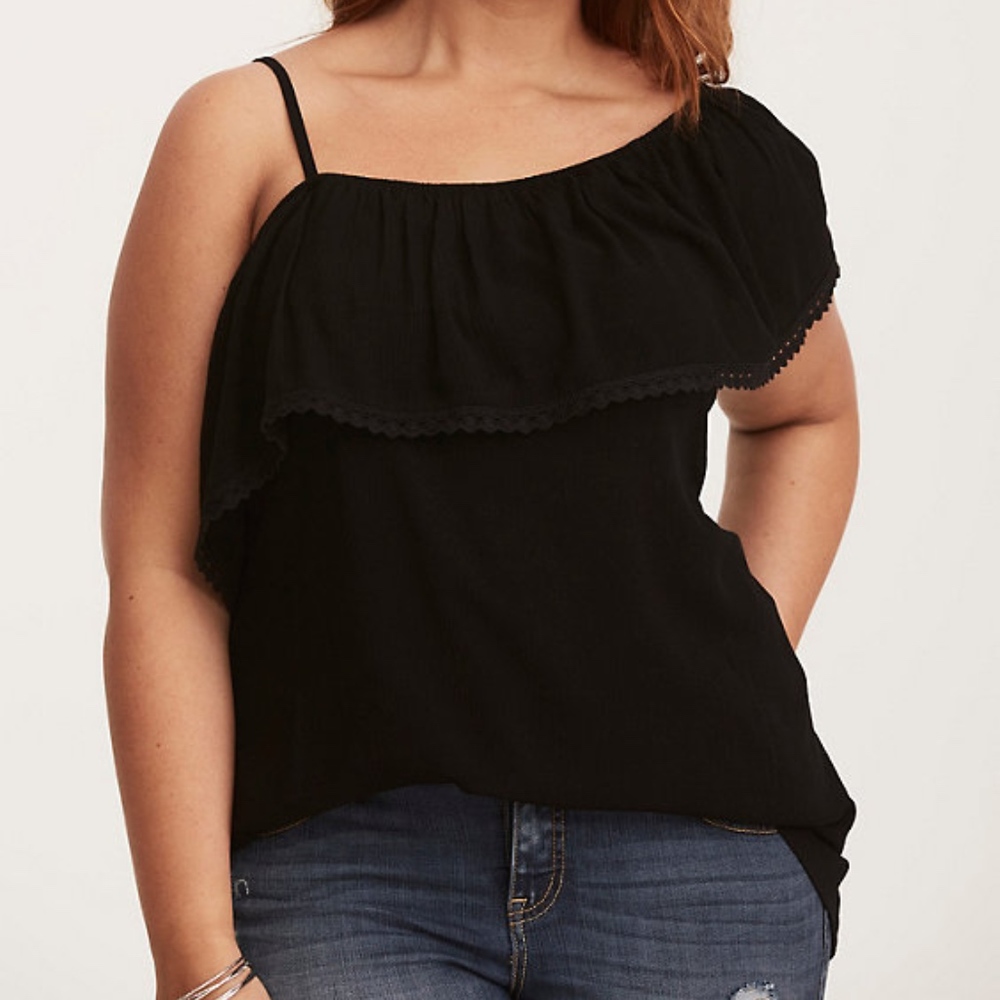 Torrid One Shoulder Top Ruffle Crochet Trim 1X